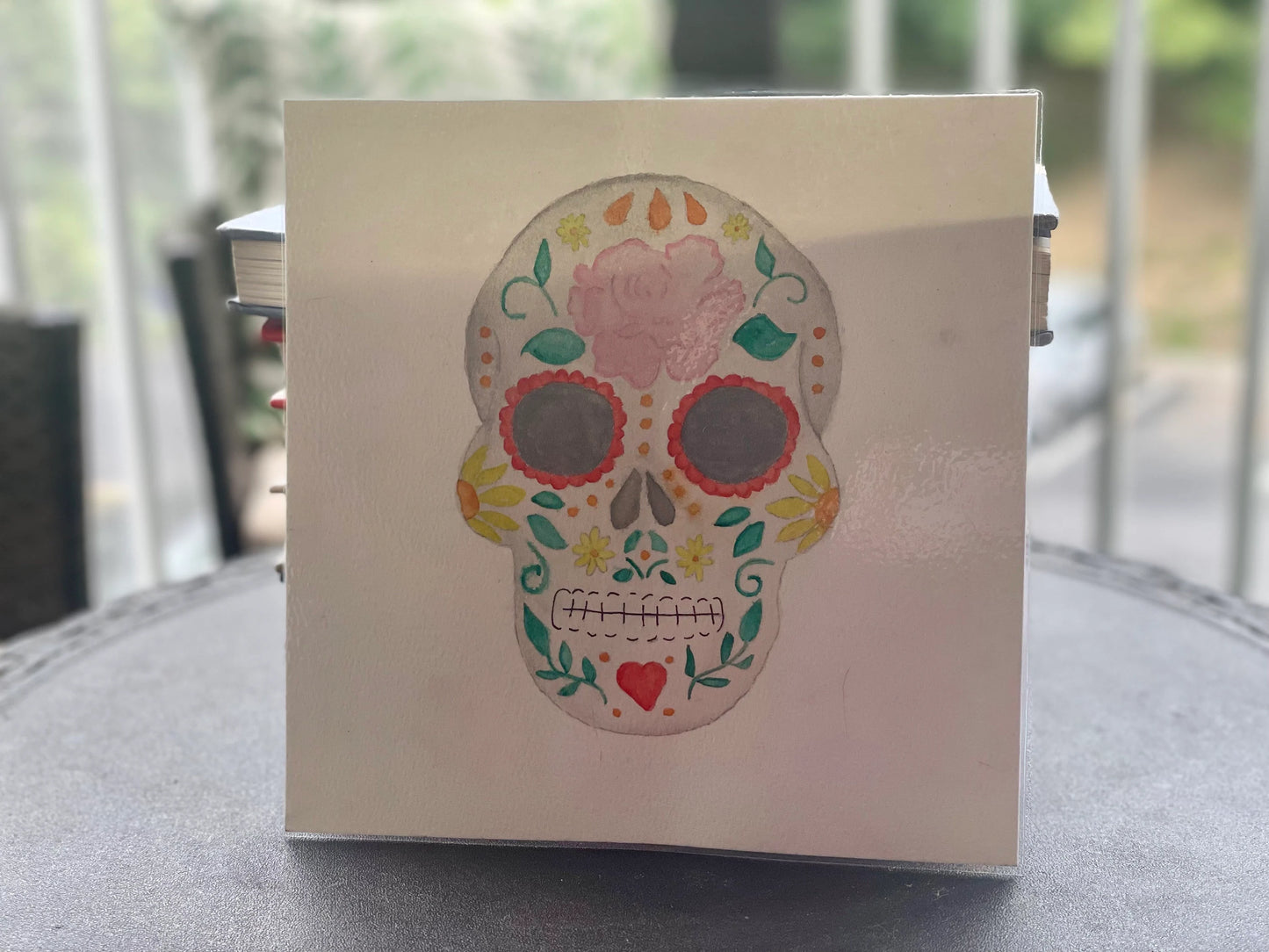 Watercolor Sugar Skull Painting Laminated and Hand Painted